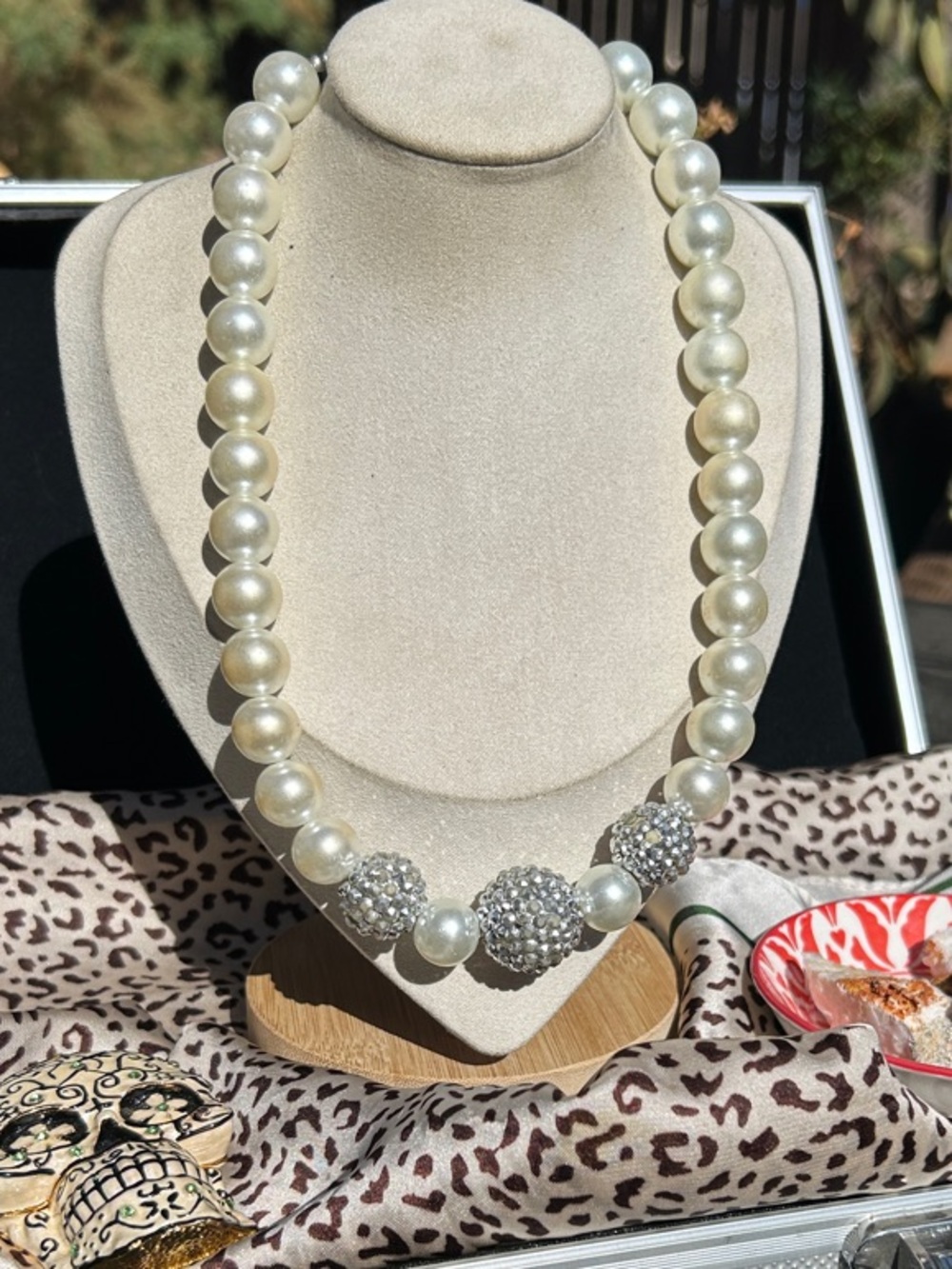 Carolee Pearl Necklace with Crystal Pave Beads - Ivory and Silver